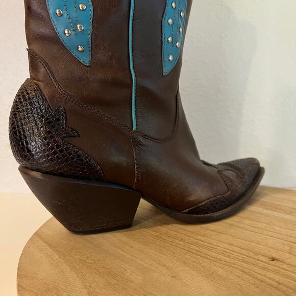 BCBG Y2K Brown Genuine Leather Studded Western Turquoise Boots Size 8.5 - Picture 15 of 16